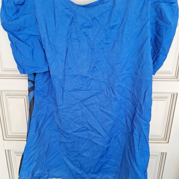 Only Love Collection Pullover Blouse Cute JSzM Puff Sleeve Blk/Blu Crepe Fabric - Picture 8 of 9